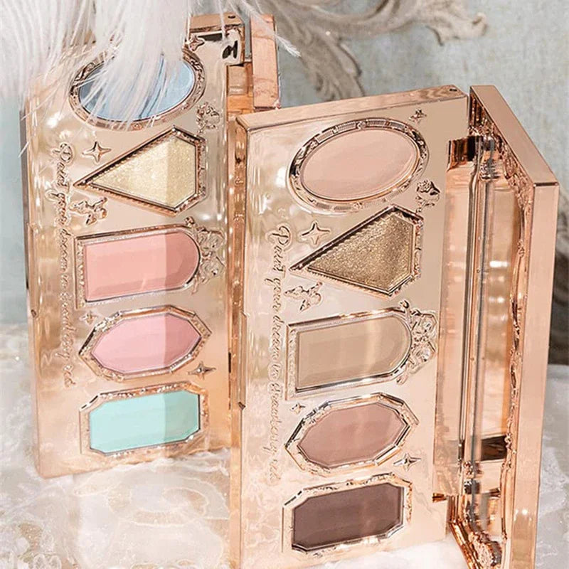 Flower Knows Strawberry Rococo Pressed Glitter Eyeshadow 5 Color Palette with Creamy Texture for Natural Makeup Eye Shadows