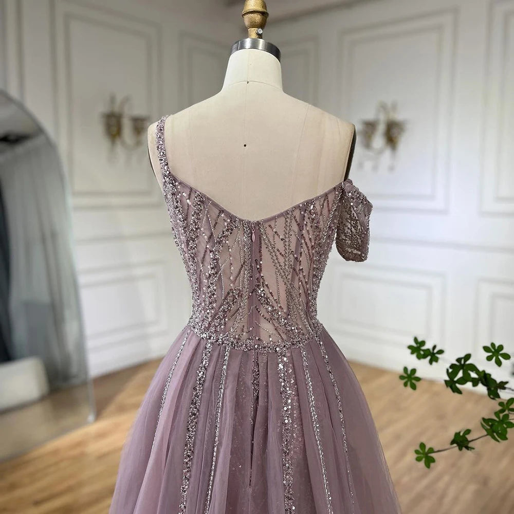 Serene Hill Golden Mermaid Evening Dress With Skirt - Women's Luxury Grey Beaded Spaghetti Strap Party 2024, LA72341