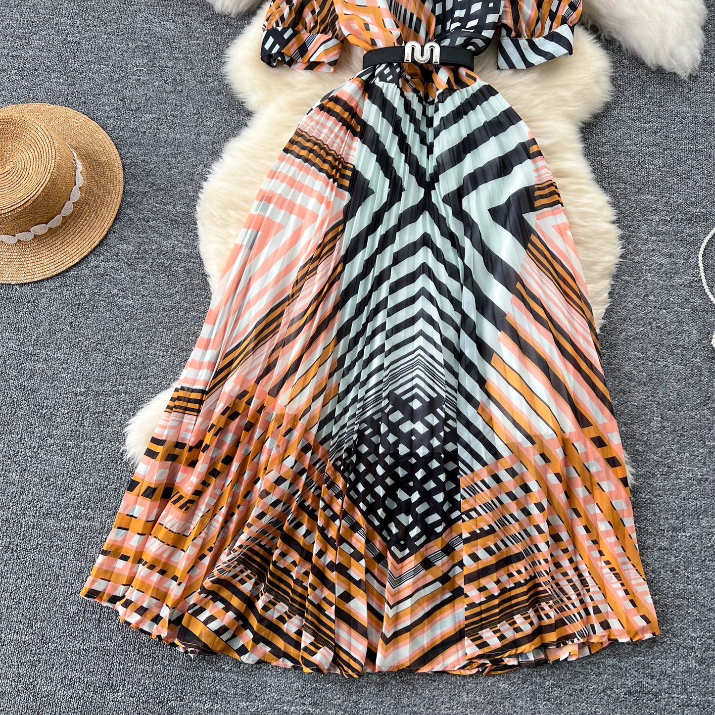 Retro Elegant summer asymmetrical print Dress sashes short Sleeve Vacation Party Women Vestidos dresses