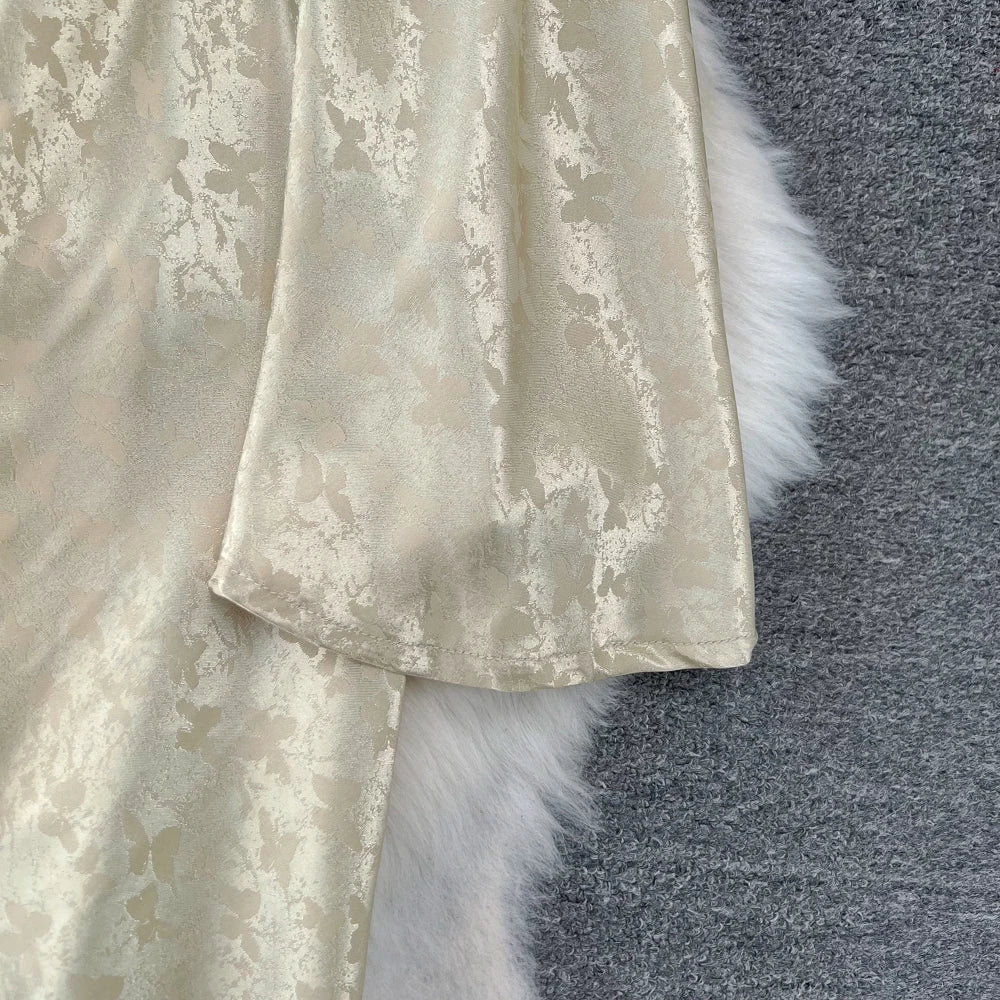 Autumn Evening Dresses for Women Elegant Bodycon Party Prom Robe Vintage Flare Sleeve Swinging Collar Midi Vestidos Mujer New
