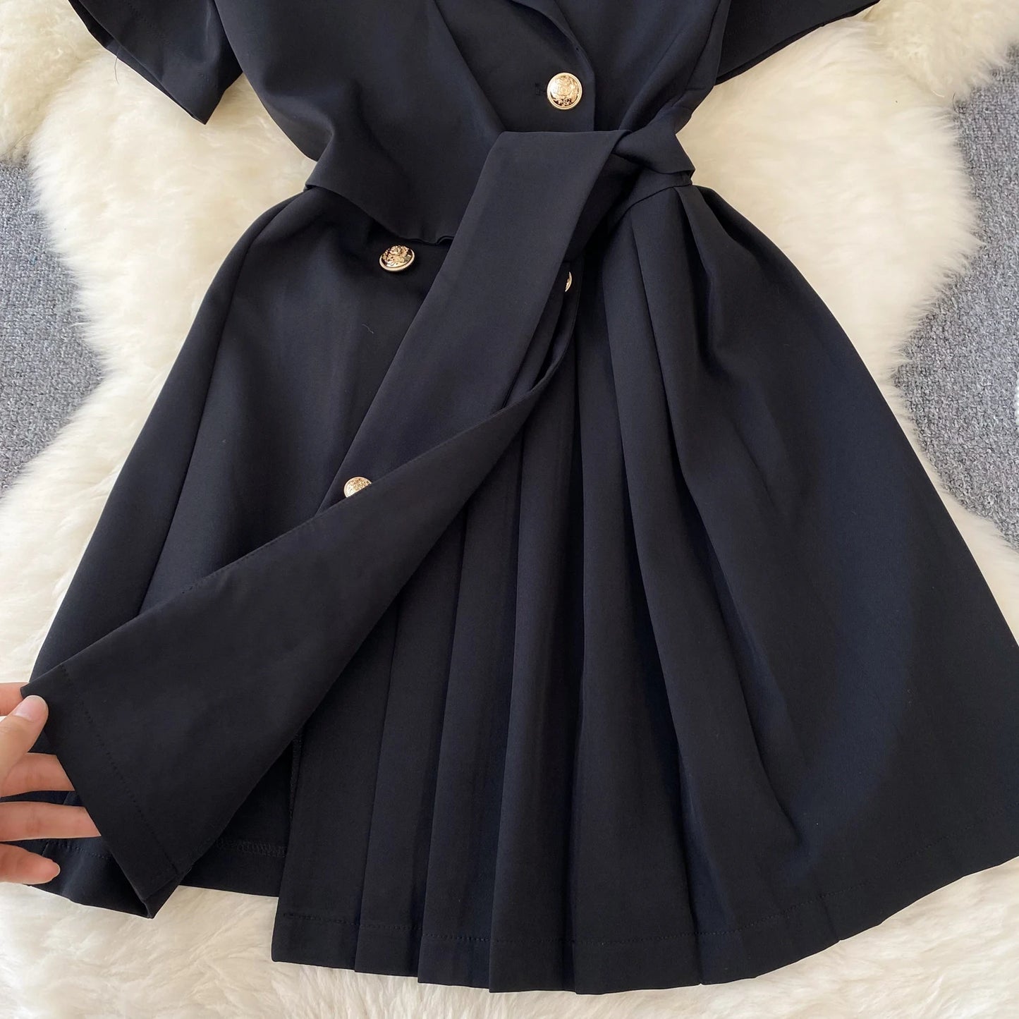 Retro Black Blazer Dress Women Lapel Short Sleeved Short Dresses Summer Casual Short Sleeve Slim Bandage Dress Vestidos