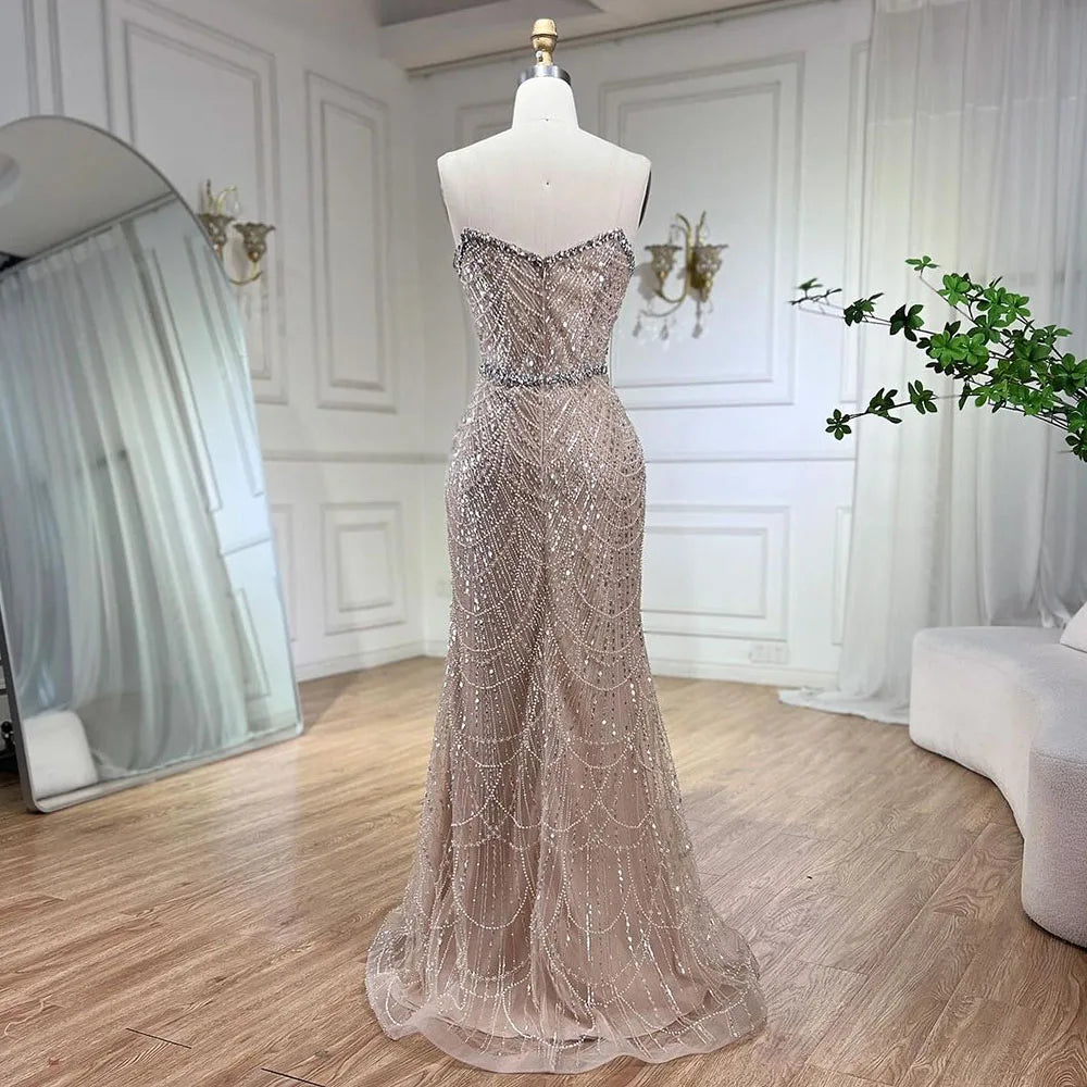 Serene Hill Nude Strapless Mermaid Luxury Evening Dresses Gowns And Beaded Design Arabic 2024 For Women Wedding Party LA72249