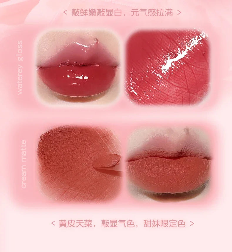 GOGO TALES Double Lip Gloss Mirror Finish Nude Color Korean Lipstick Matte, Non-Sticky Lip Mud for Long-Lasting Vegan Makeup