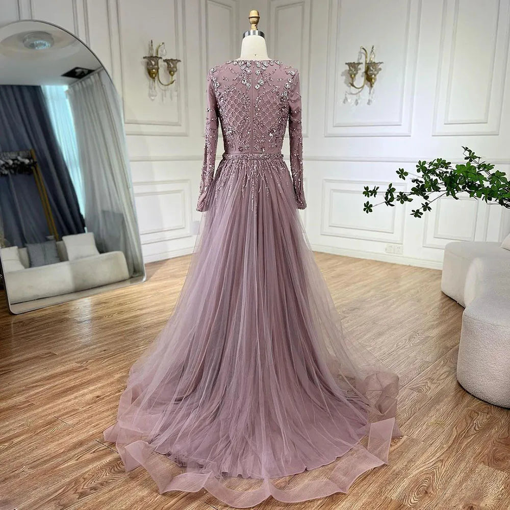 Serene Hill Muslim Silver Nude Mermaid Gown with Detachable Overskirt Beaded Evening Dress for Women Wedding Party 2024 LA71919