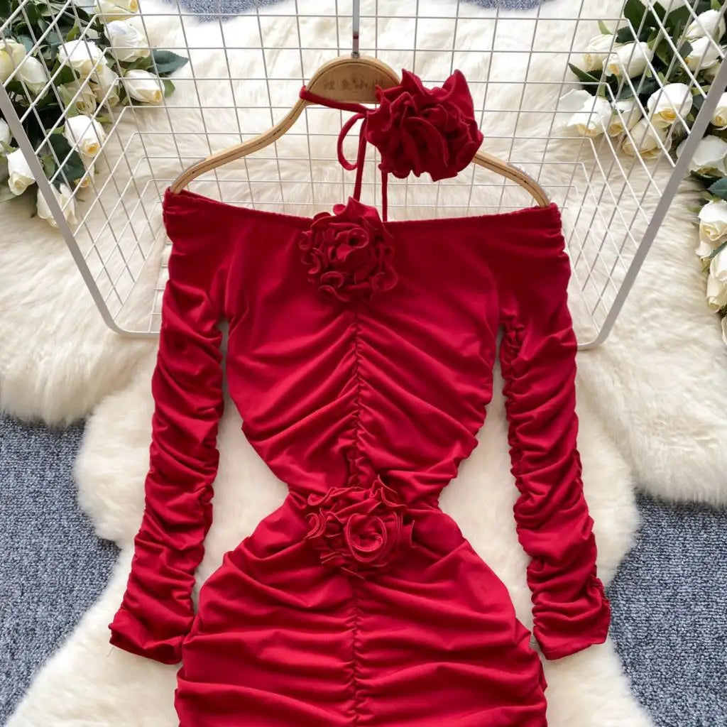 Sexy Elegant and Chic Women Pleated Mermaid Dress Strapless Bodycon Slim Evening Party Christmas Dresses Female Clothes Mujers