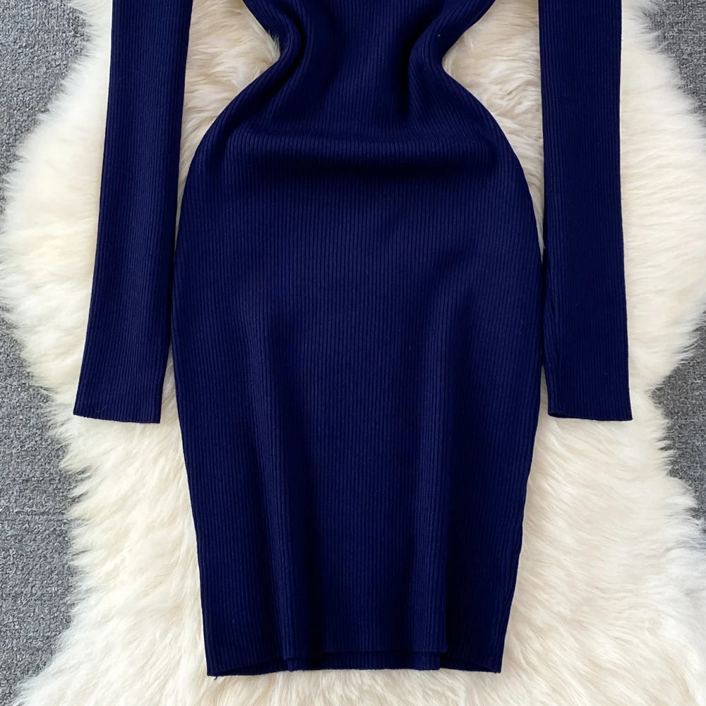 Chic Elegant Glitter V Neck Long Sleeve Elastic Bodycon Dress Sexy Fashion Knit Pencil Vestidos Slim Autumn Winter party robe