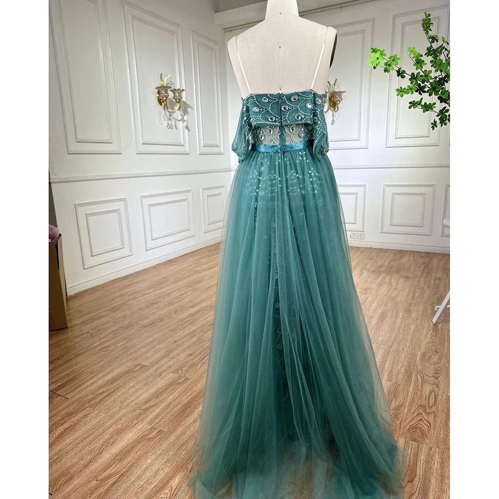 Serene Hill Arabic Caramel Mermaid Strapless With Overskirt Beaded Evening Dresses For Women Wedding Party 2024 LA71922