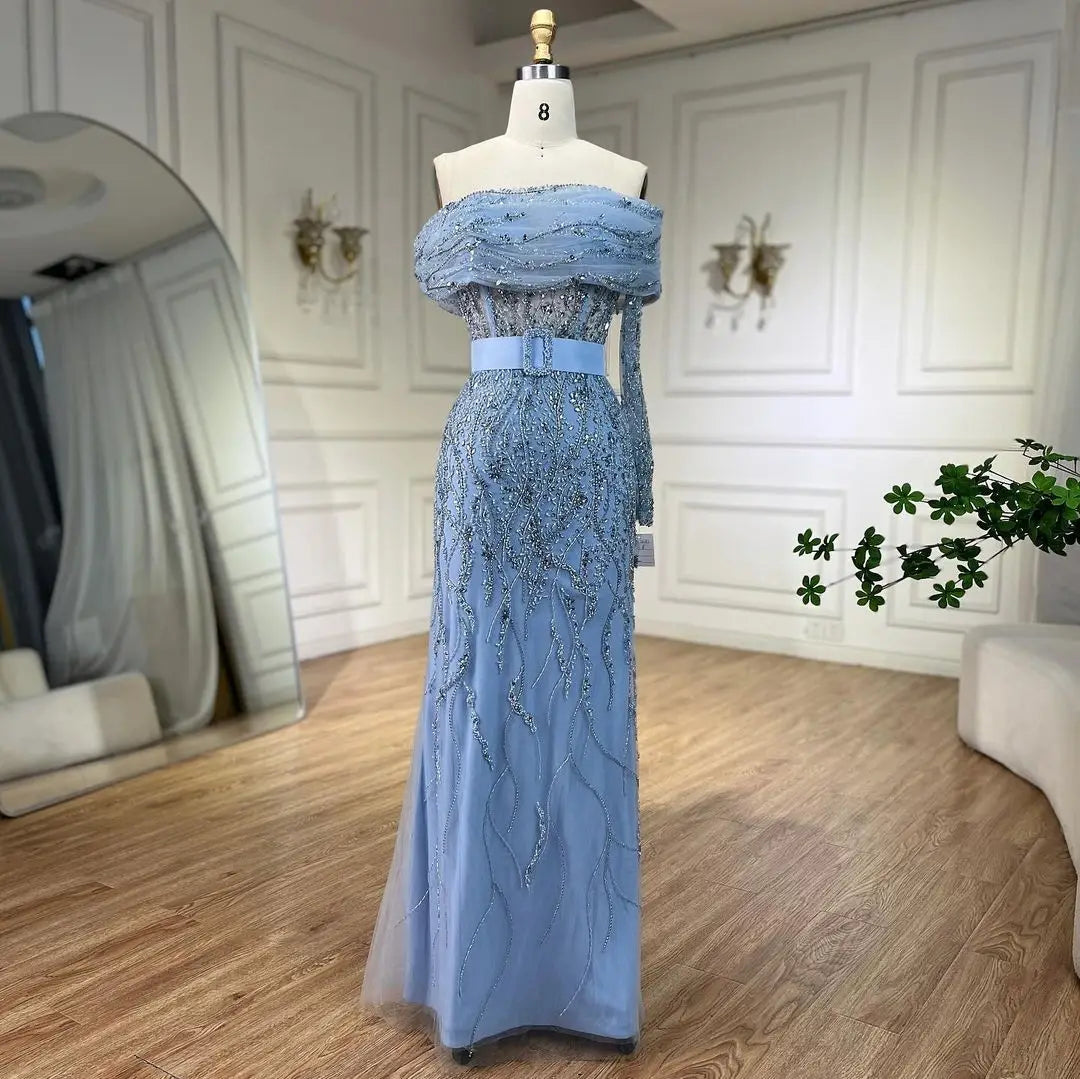 SERENE HILL 2024 Arabic Nude Mermaid One Shoulder Luxury Beaded Evening Party Dresses Formal Gowns For Women Wedding GLA72161