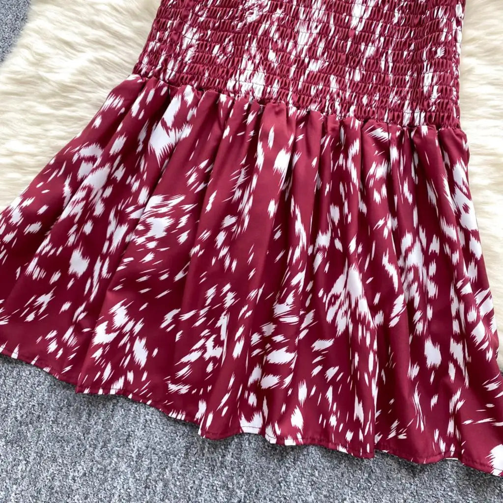 Women Casual Vintage Print Ruffle Long Dress Autumn Elegant V Neck Lantern Sleeve Party Mermaid Dresses Holiday Female Mujer New