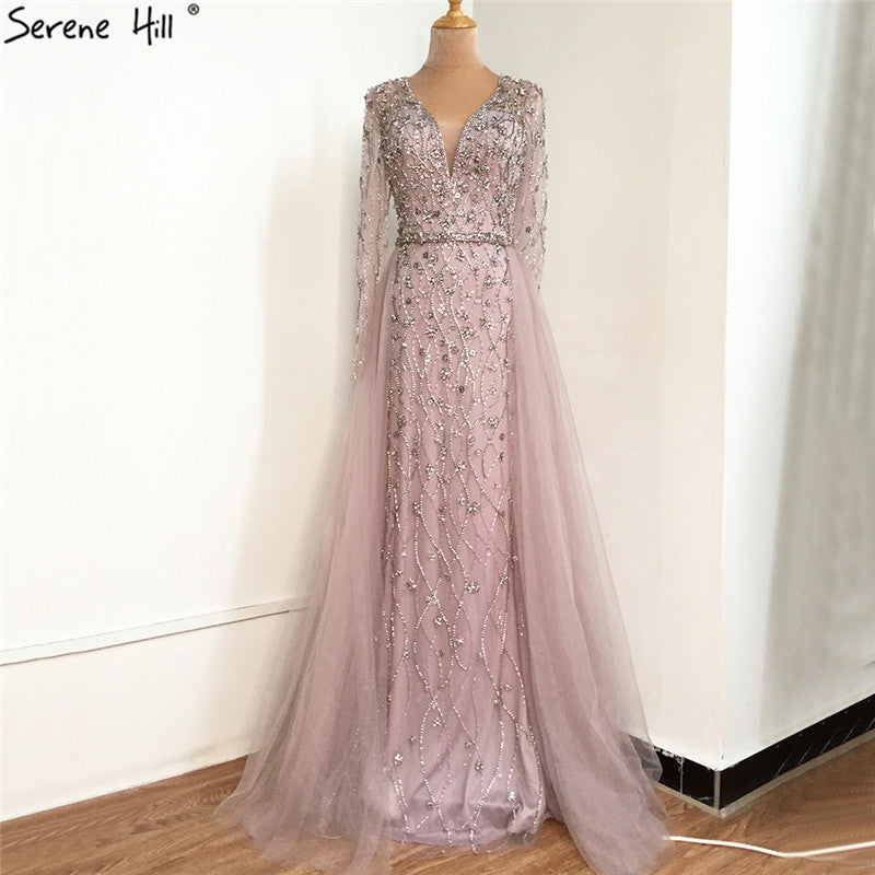 Lilac Long Sleeves Luxury Evening Dresses 2024 Dubai Elegant Diamond Mermaid Beaded Formal Dress Serene Hill LA70341