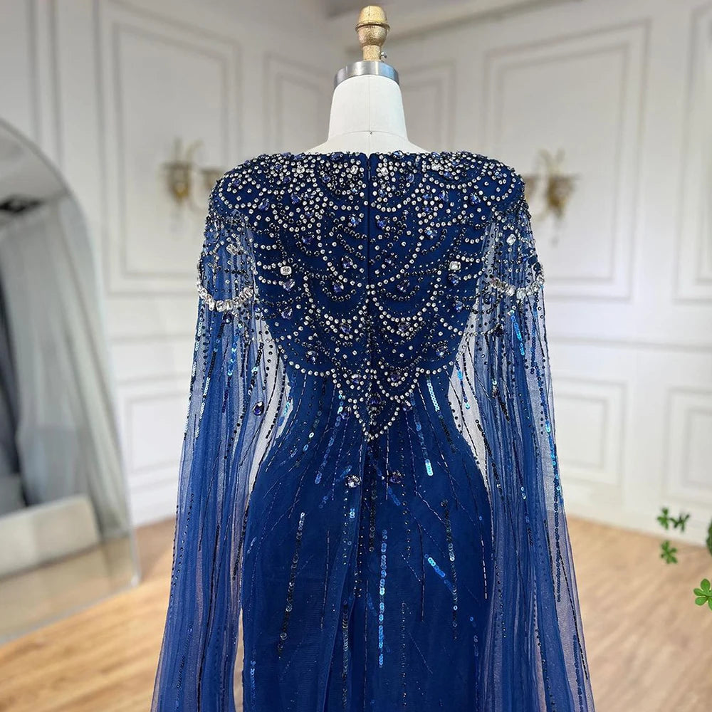 Serene Hill Turquoise Mermaid Evening Dresses Gowns 2024 with Beaded With Cape for Women's Wedding Party LA72168A