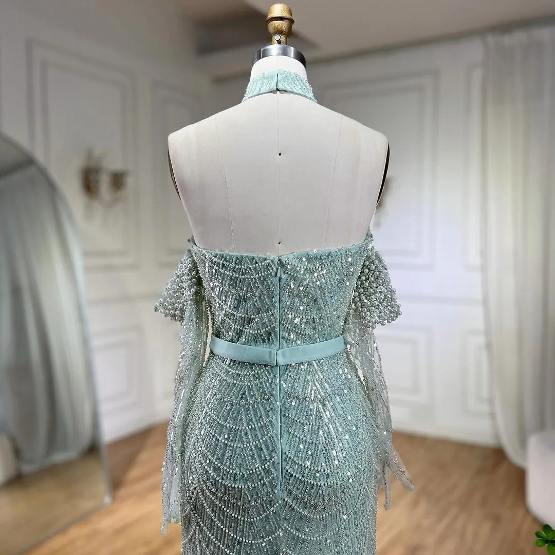 SERENE HILL Dubai Arabic Nude Mermaid With Gloves Luxury Beaded Evening Dresses Gowns 2024 For Women Wedding Party GLA72032A
