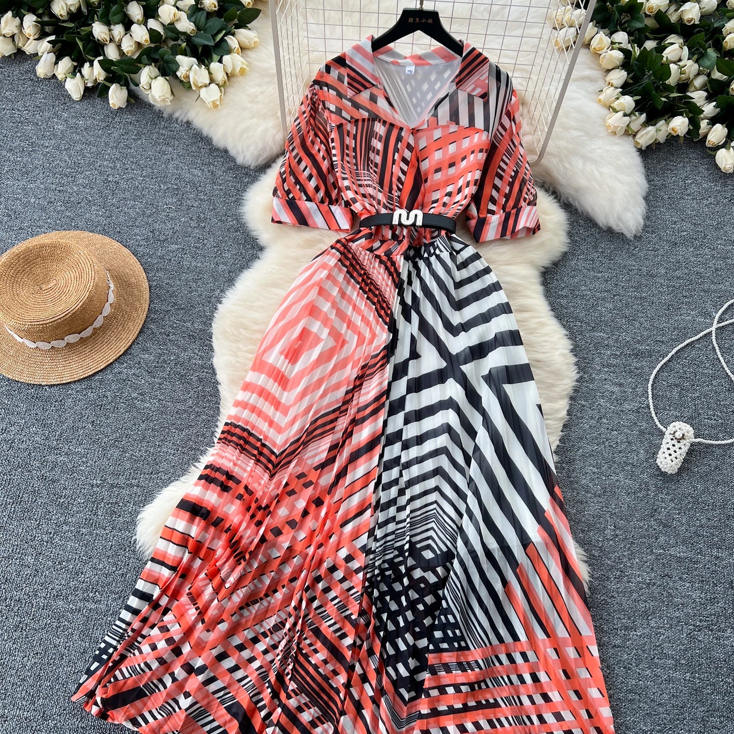 Retro Elegant summer asymmetrical print Dress sashes short Sleeve Vacation Party Women Vestidos dresses