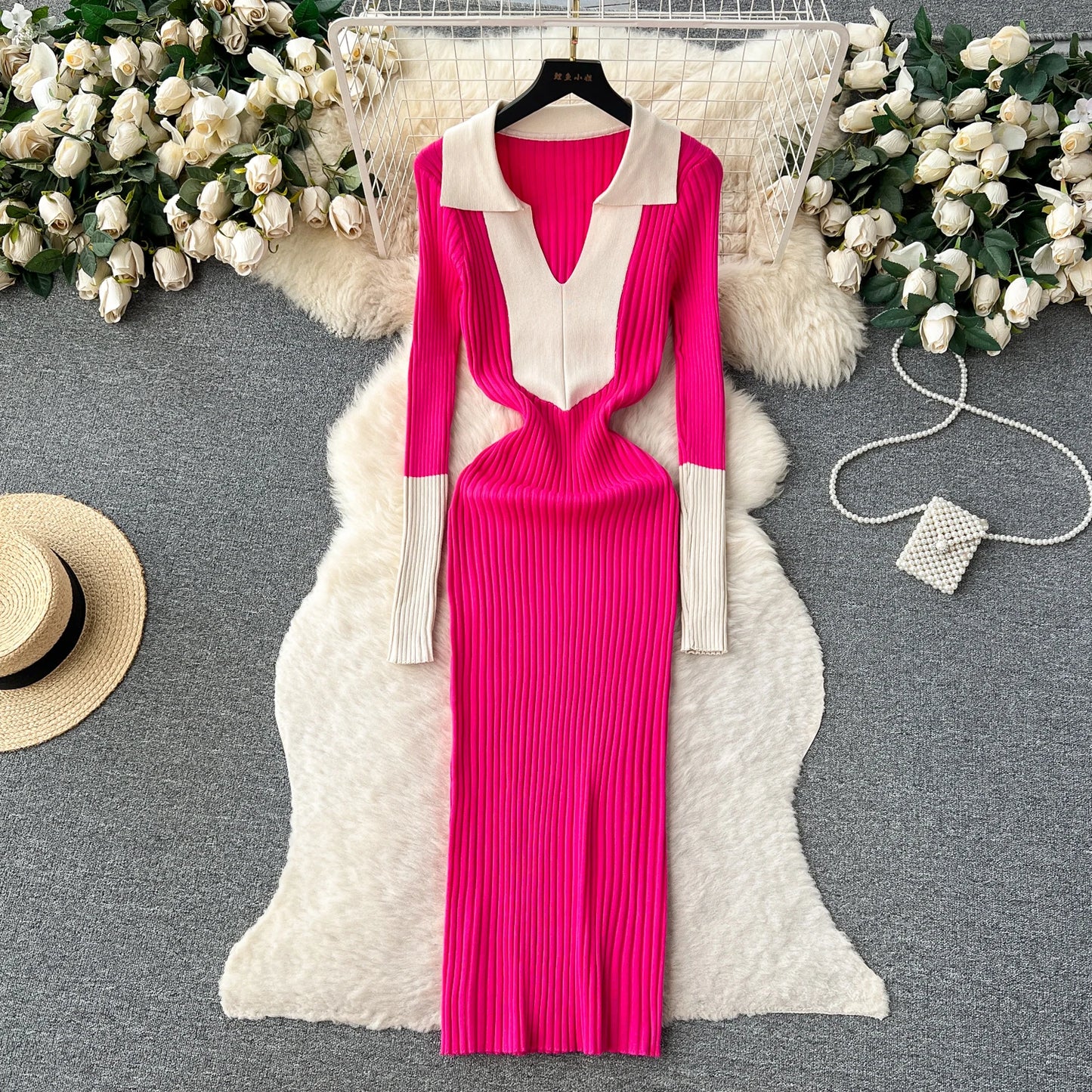 Elegant Polo-neck Long Sleeve Knit Bodycon Pencil Dress Slim Basic Fashion Sweater Vestido Sexy Women Autumn Winter Clothing