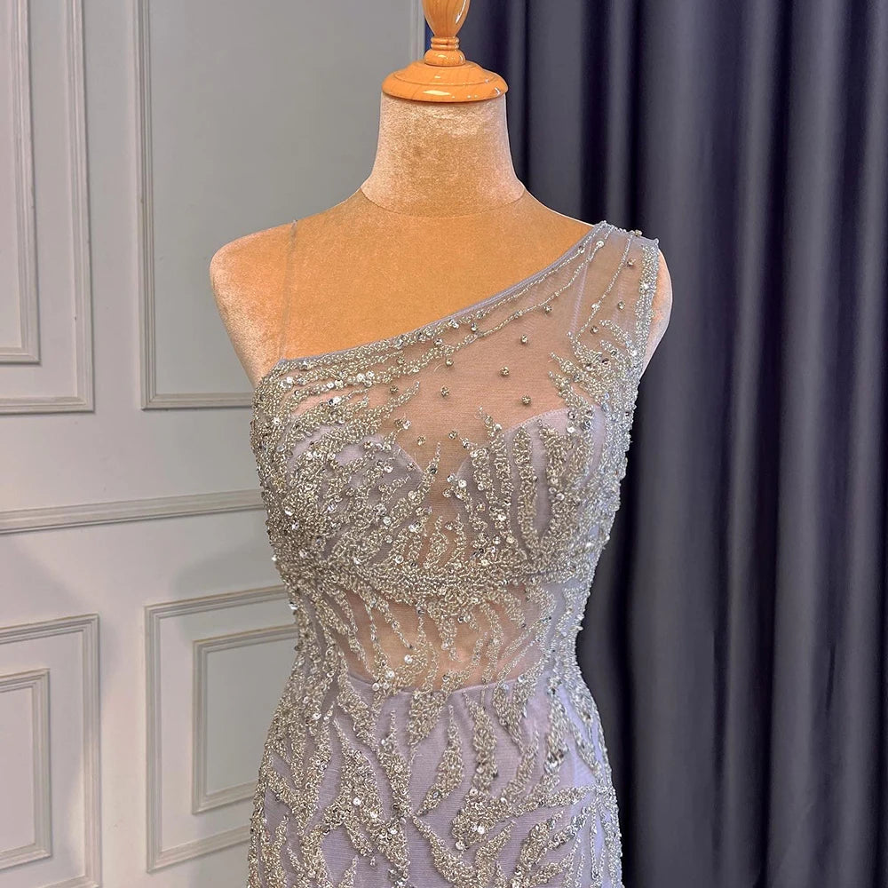 Serene Hill Turquoise Mermaid Elegant With Skirt High Split Evening Dresses Gowns Luxury Beaded Crystal 2024 Women LA71582A