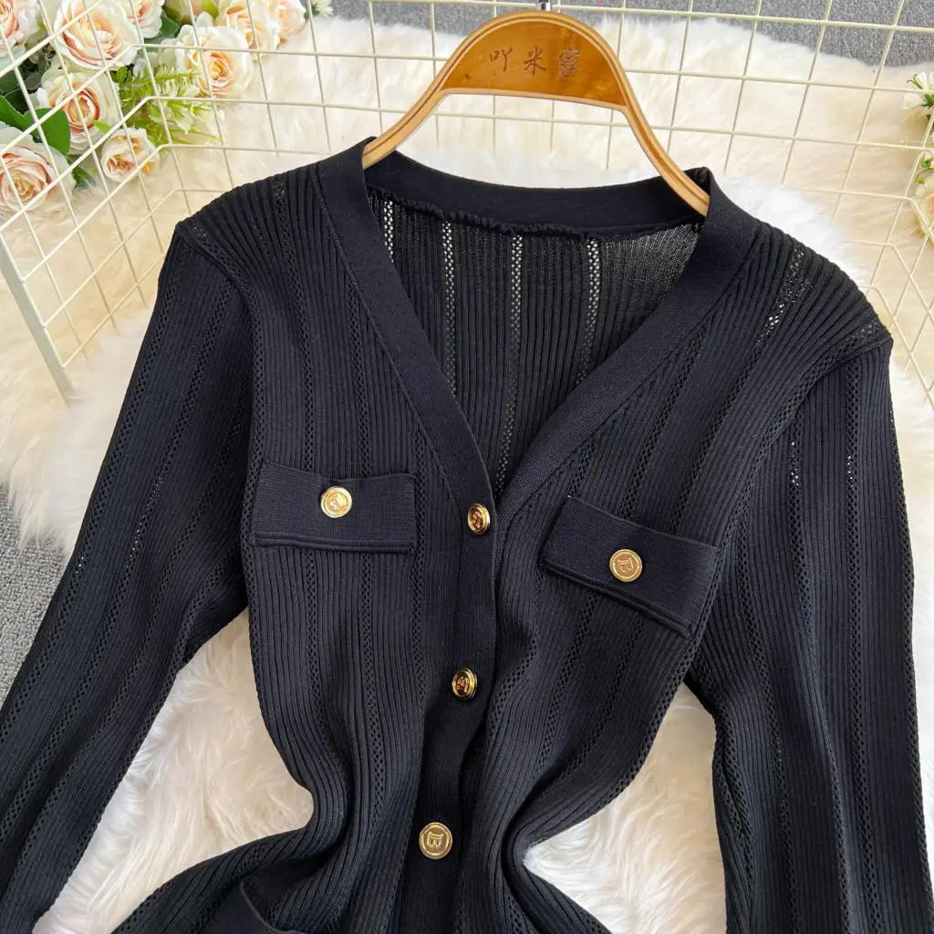 Women Vintage Mermaid Knitted Dress Elegant Casual Single Breasted Bodycon Slim Evening Dresses Female One Piece Clothes Mujers