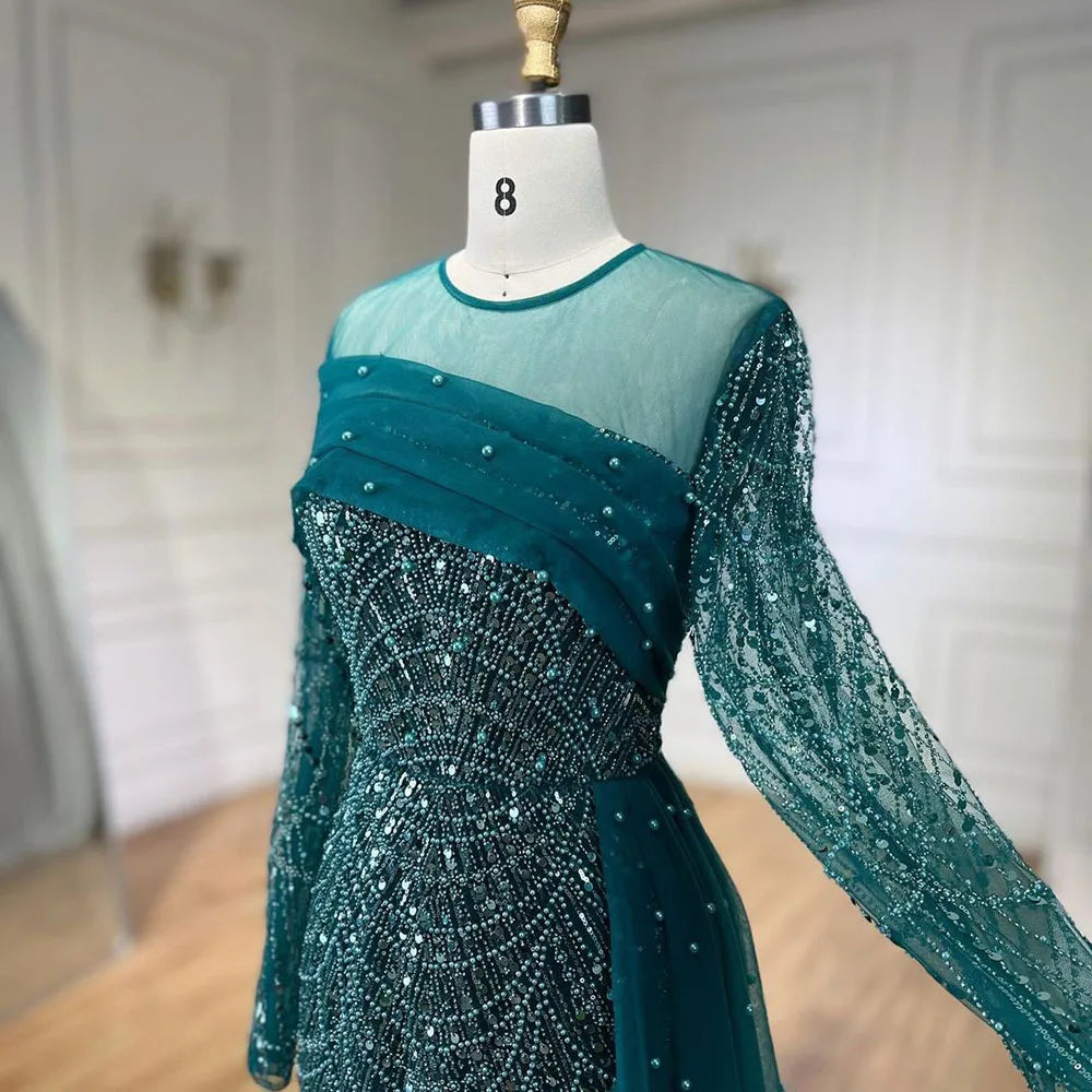 SERENE HILL 2024 Dubai Arabic Nude Mermaid Luxury Beaded Evening Dresses Gowns With Overskirt For Women Wedding Party GLA72254A