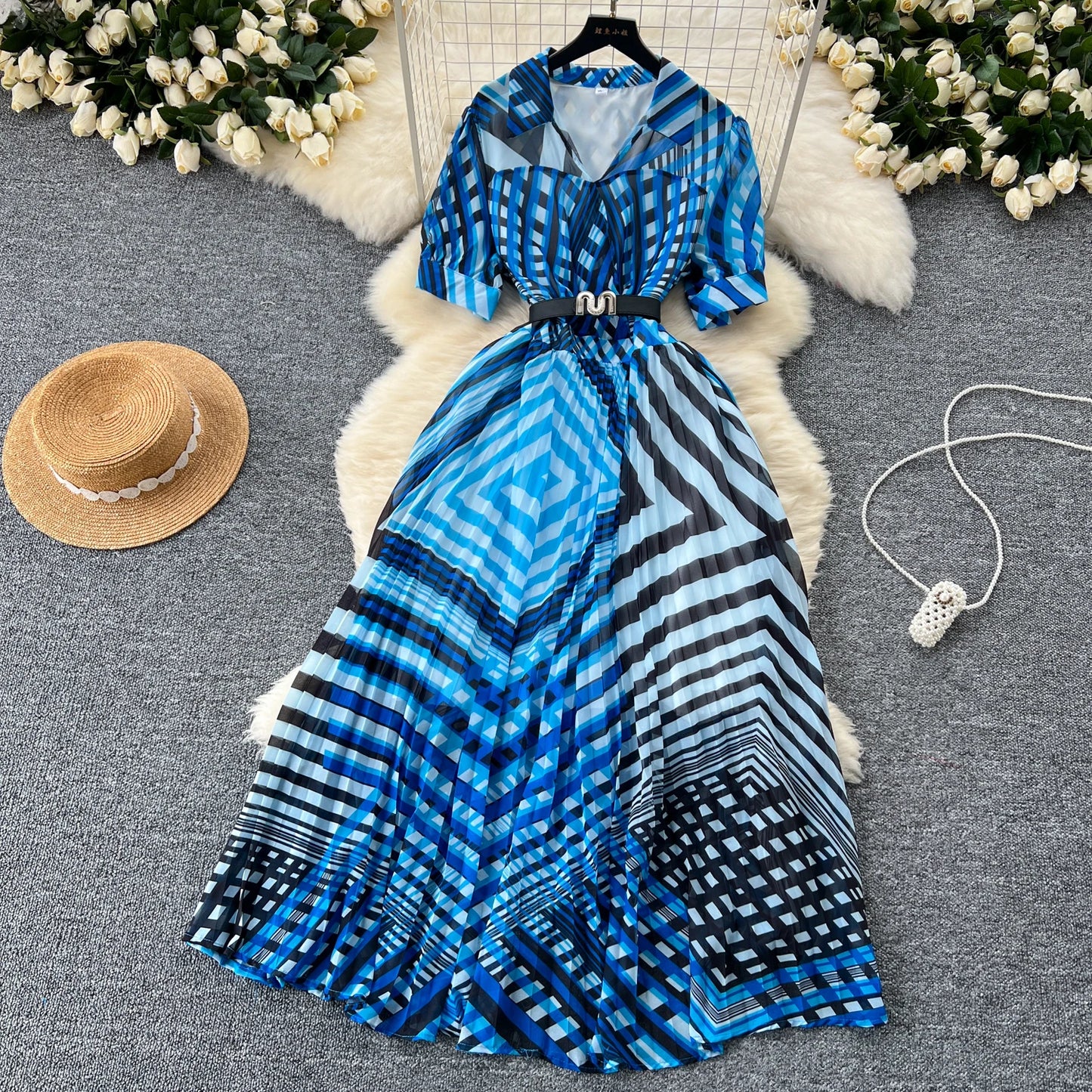 Retro Elegant summer asymmetrical print Dress sashes short Sleeve Vacation Party Women Vestidos dresses