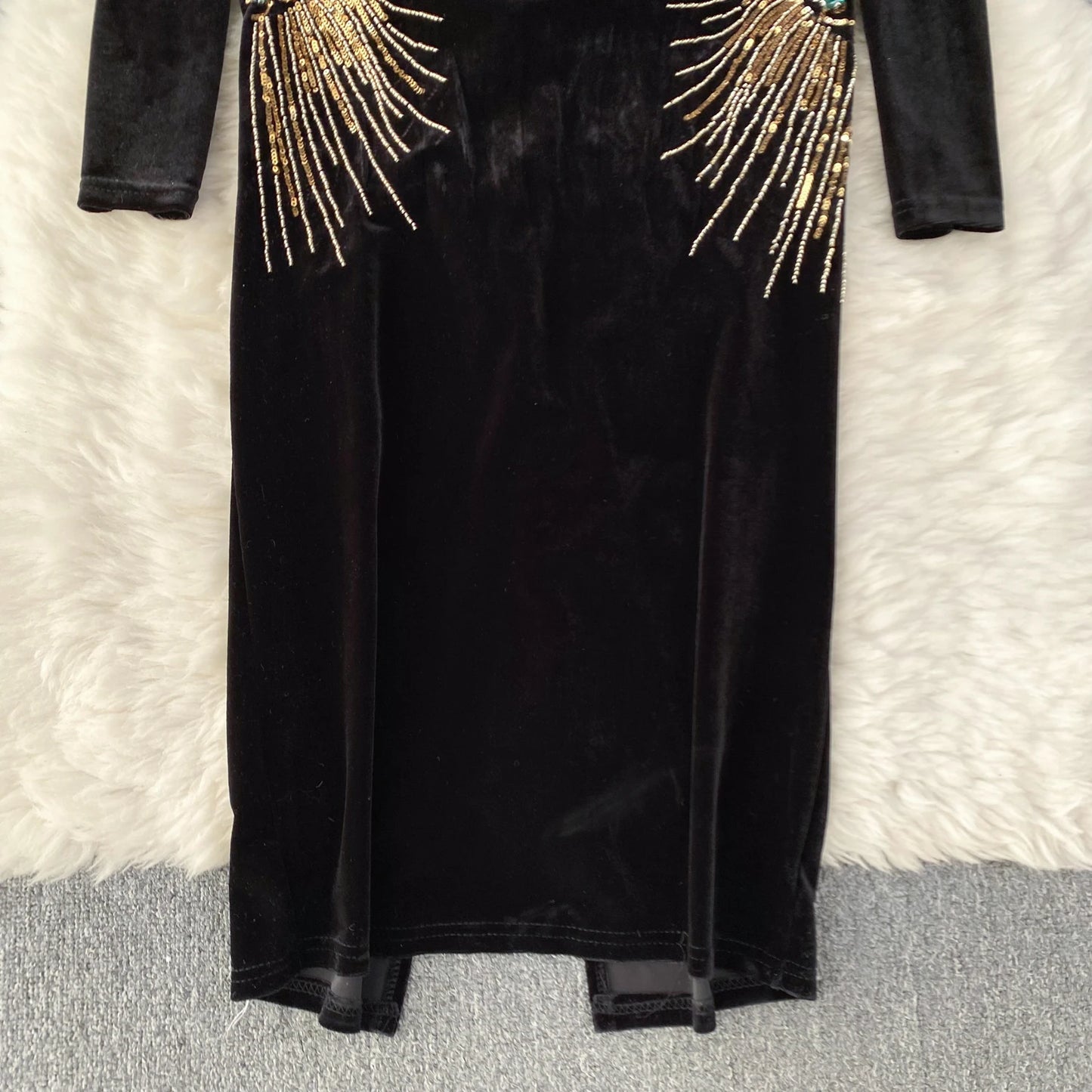 Chic Elegant Long Sleeve O Neck Rhine Stone Sequin Velvet Dress Sexy Vestidos High Waist Women Autumn Ceremonial Dress