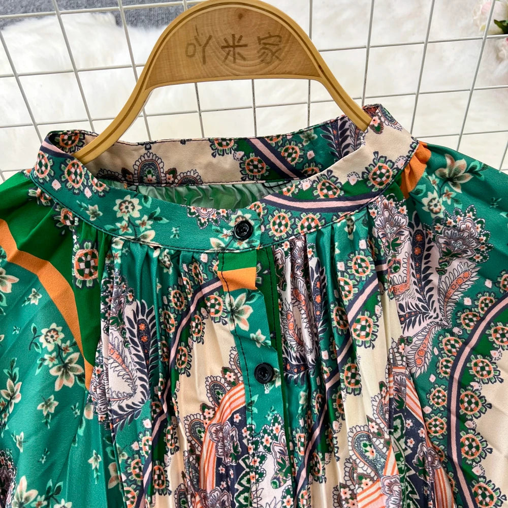 Women's Retro Ethnic Long Dresses Lantern Sleeves Bohemian Holiday Female Dress Robe Vestidos Para Mujer Spring Autumn Платье