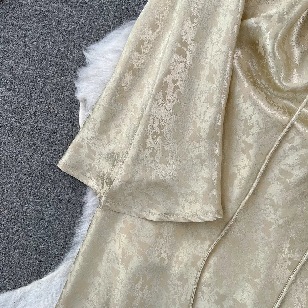 Autumn Evening Dresses for Women Elegant Bodycon Party Prom Robe Vintage Flare Sleeve Swinging Collar Midi Vestidos Mujer New