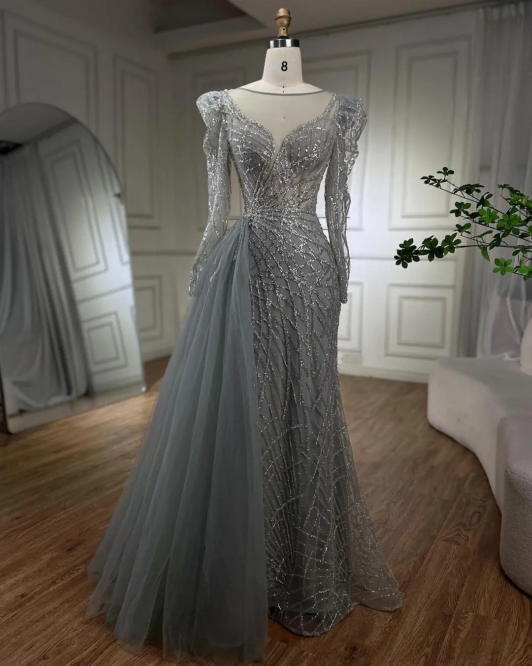 SERENE HILL Arabic Muslim Pink Mermaid Luxury Beaded Evening Dresses 2024 Gowns With Skirt For Women Wedding Party GLA72206