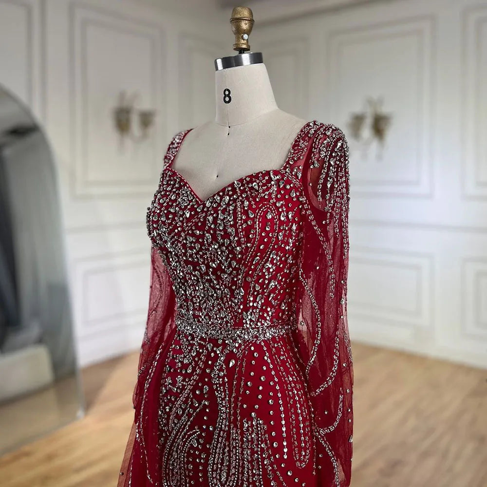 Serene Hill Arabic Pink Elegant Mermaid Overskirt Luxury Beaded Long Evening Dresses Gowns For Formal Occasion 2024 LA72441