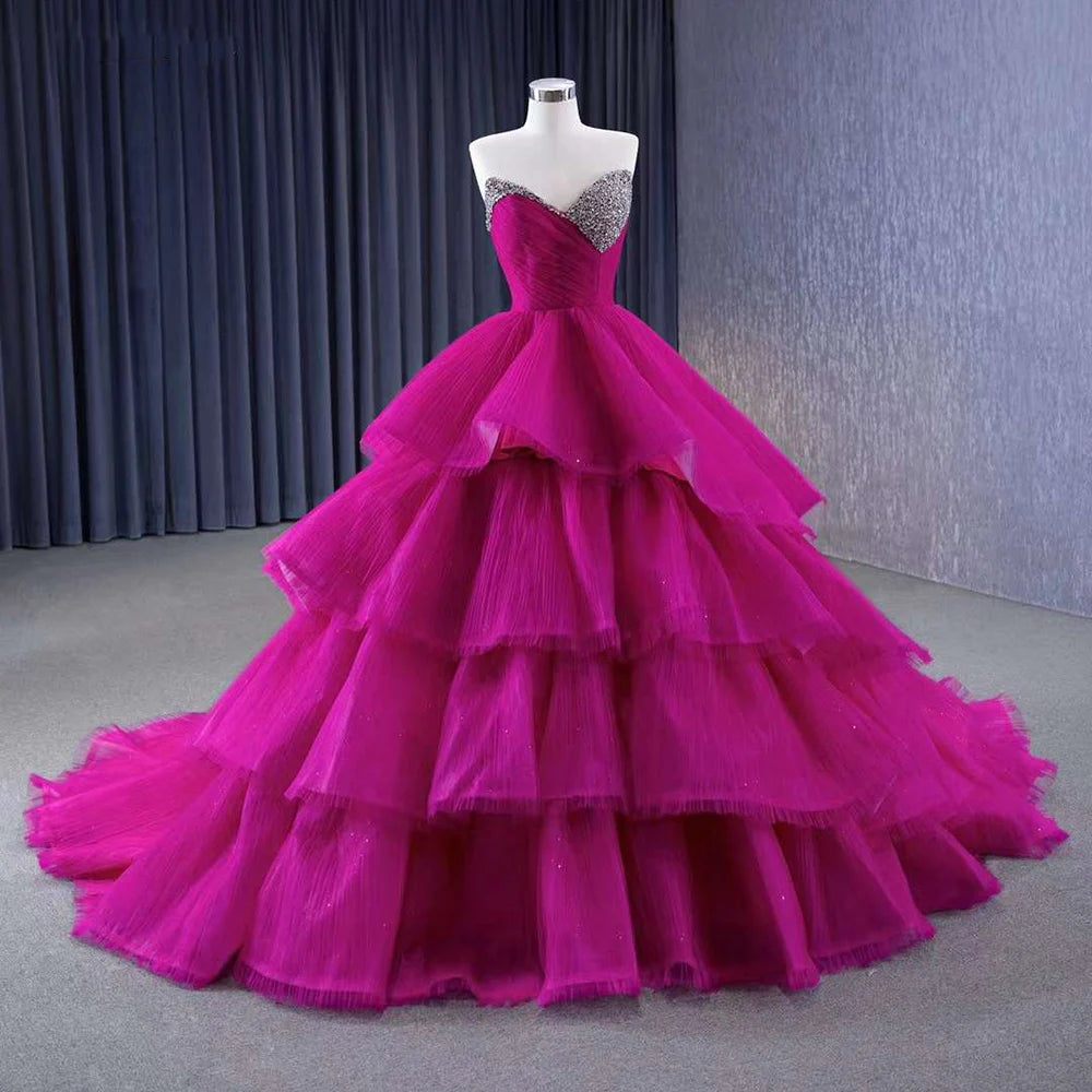 Serene Hill Fuchsia Detachable skirt Lace Up Pearls Beaded Luxury Bride Gowns Wedding Dress 2024 High End Custom Made HM231068