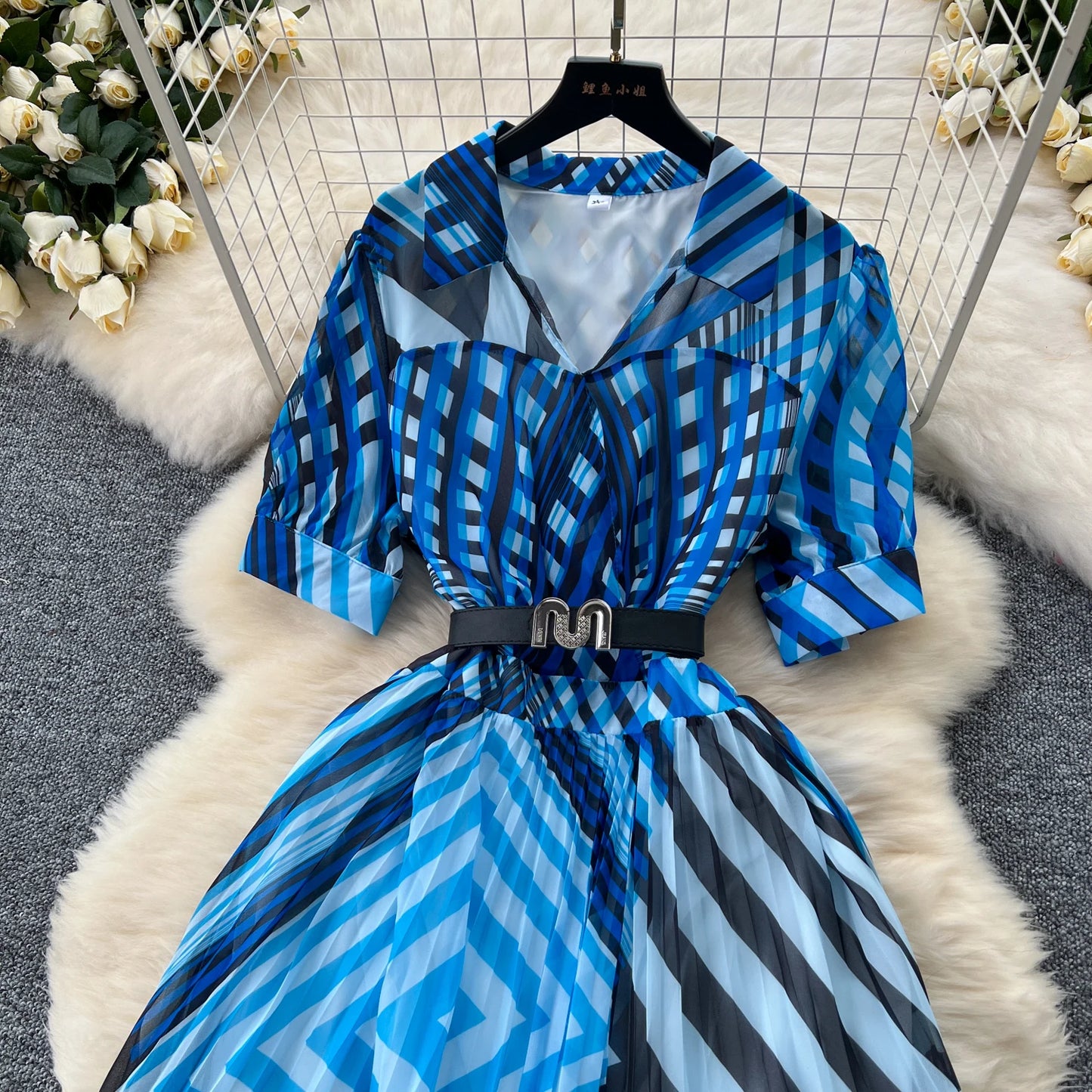 Retro Elegant summer asymmetrical print Dress sashes short Sleeve Vacation Party Women Vestidos dresses