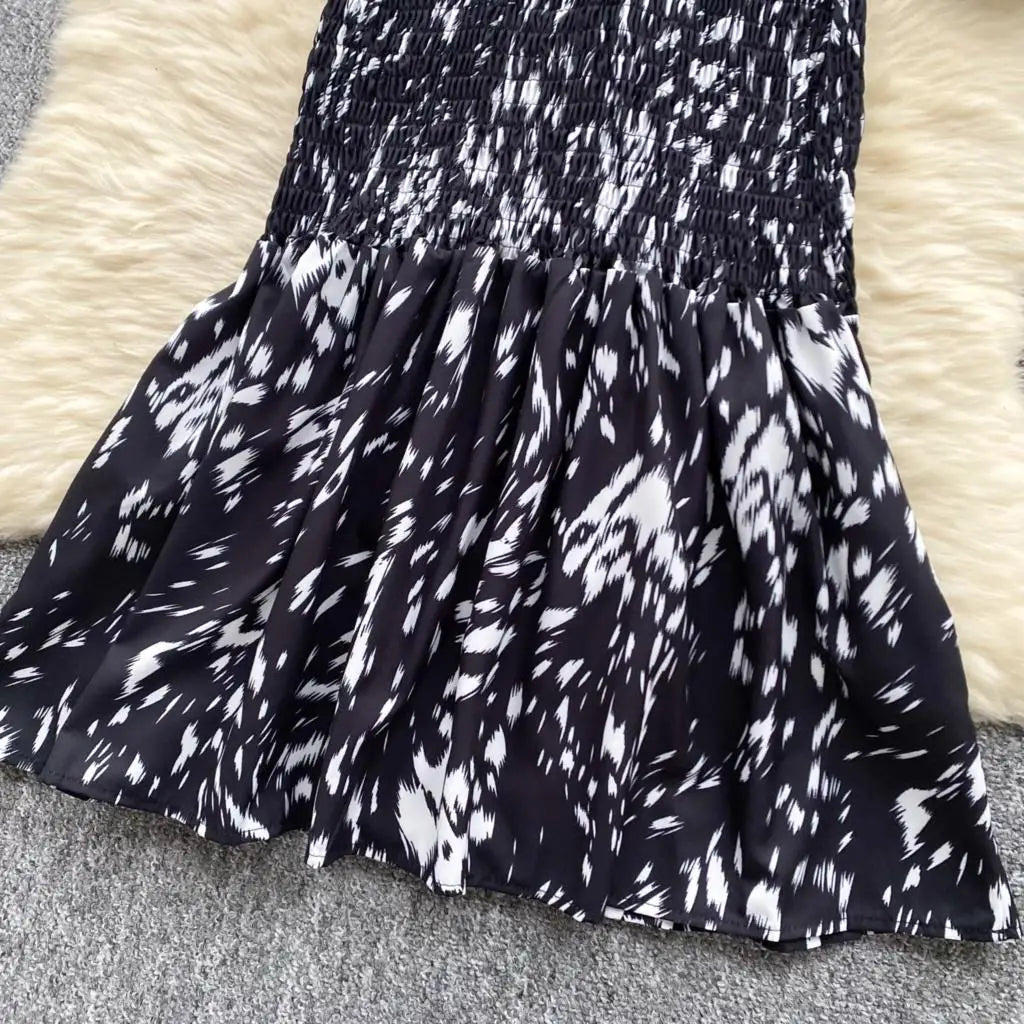 Women Casual Vintage Print Ruffle Long Dress Autumn Elegant V Neck Lantern Sleeve Party Mermaid Dresses Holiday Female Mujer New