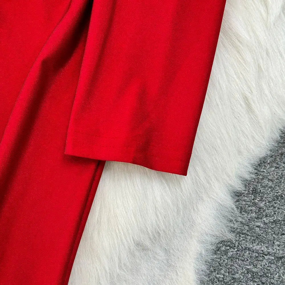 Autumn Solid Long Sleeve Party Dress for Women Sexy Bodycon Stand Collar Evening Dresses Bow Bandage Pleated Slim Waist Vestidos