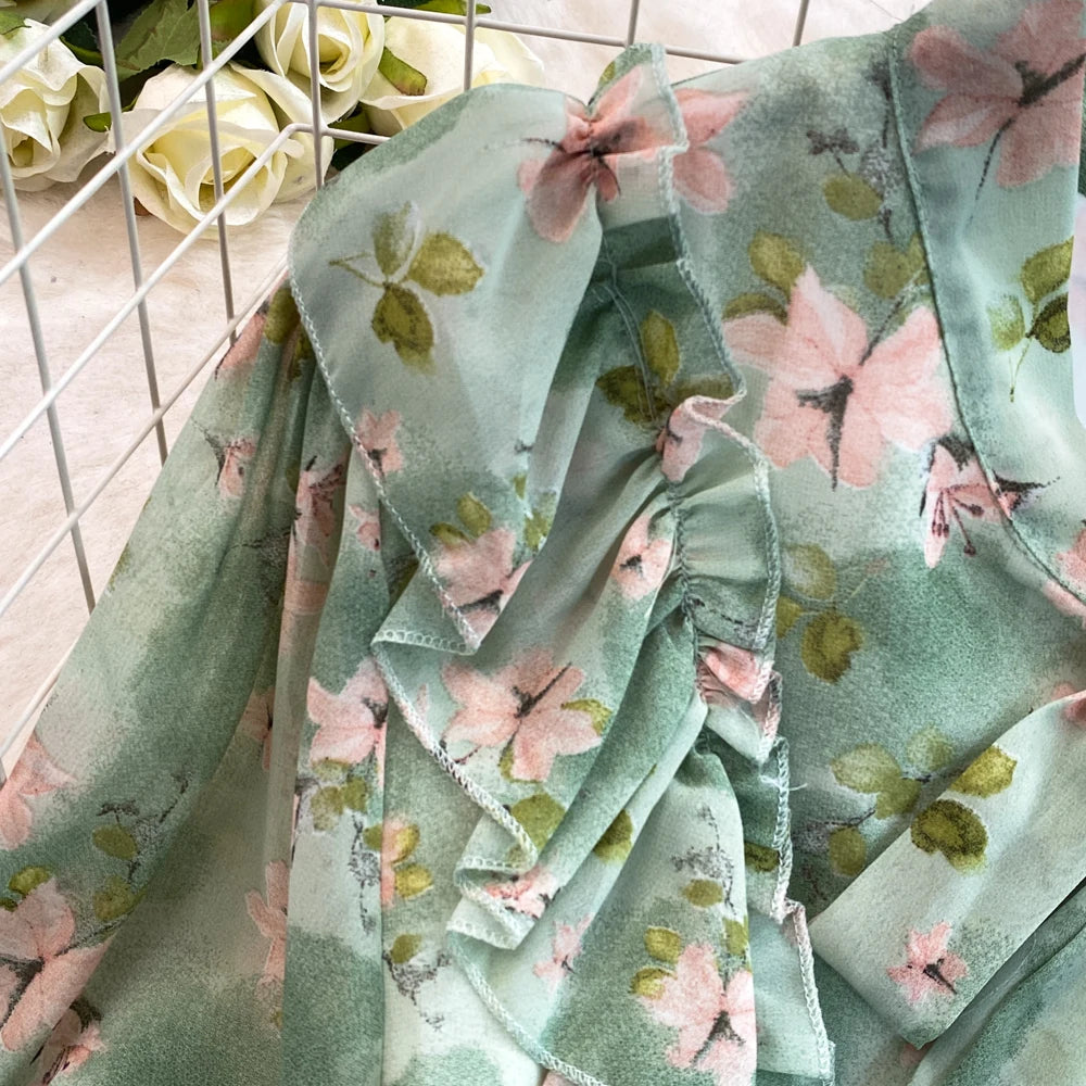 Summer Women Fashion Floral Print Casual Midi Dress Short Sleeve A-Line Maxi Boho Holiday Clothes Female Long Robe Mujers New