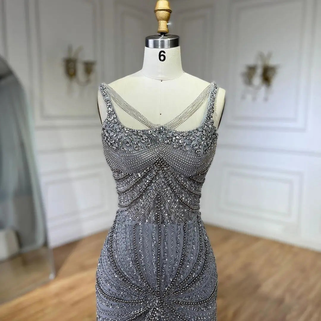 SERENE HILL 2024 Arabic Nude Spaghetti Strap Mermaid Luxury Beaded Evening Dresses Gowns For Women Wedding Party GLA72356