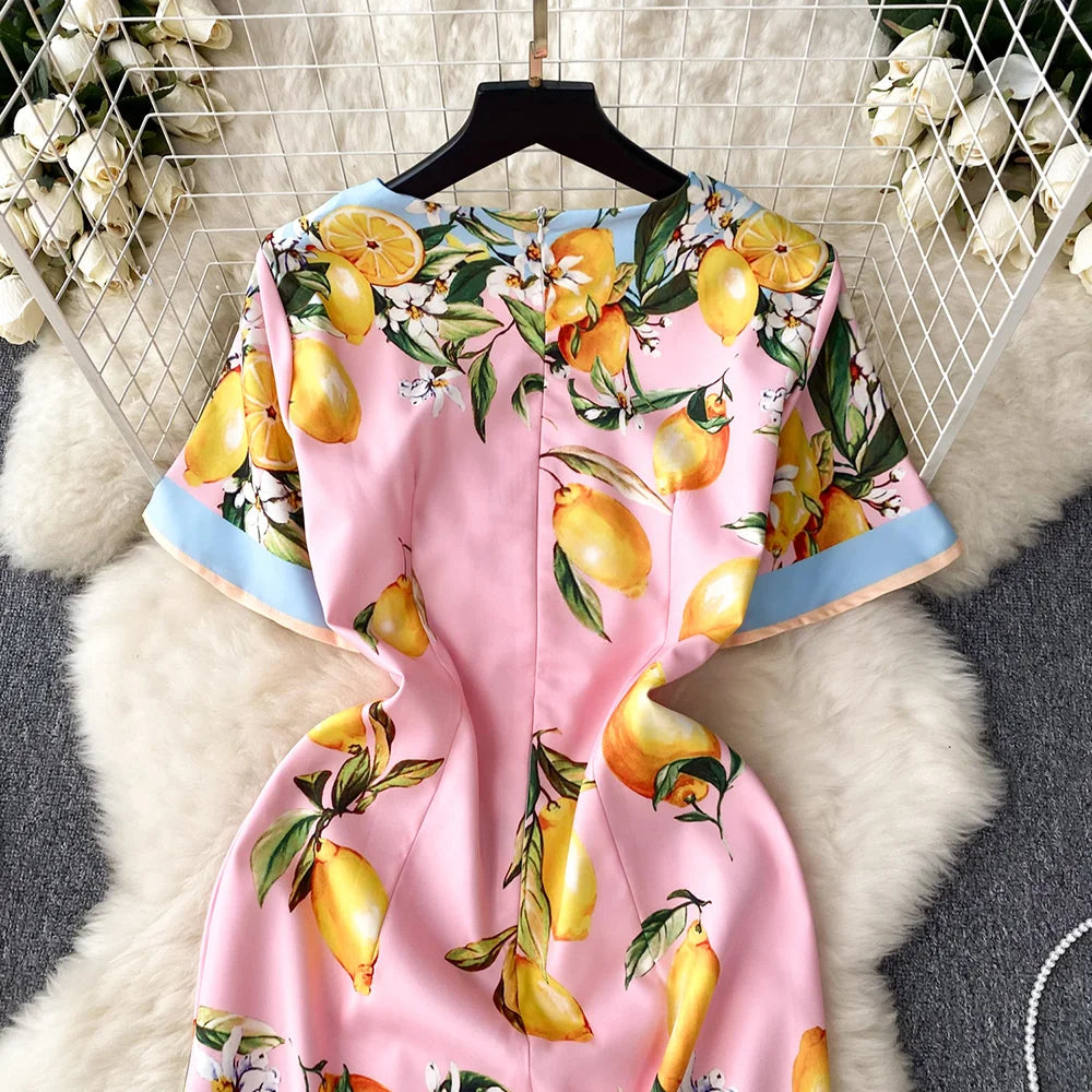 Summer Dresses Fashion Women Clothing 2023 Wedding Party Elegant Vintage Print Dress Round Neck Short Sleeve Straight Mini Dress
