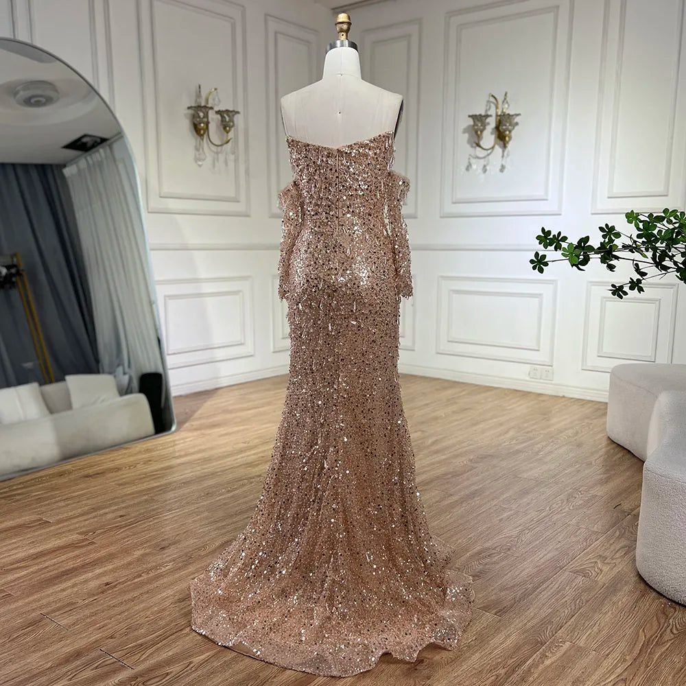 Serene Hill Arabia Orange Mermaid Strapless Luxury Beaded Crystal Evening Dresses Gowns for Women Wedding Party 2024 LA72402
