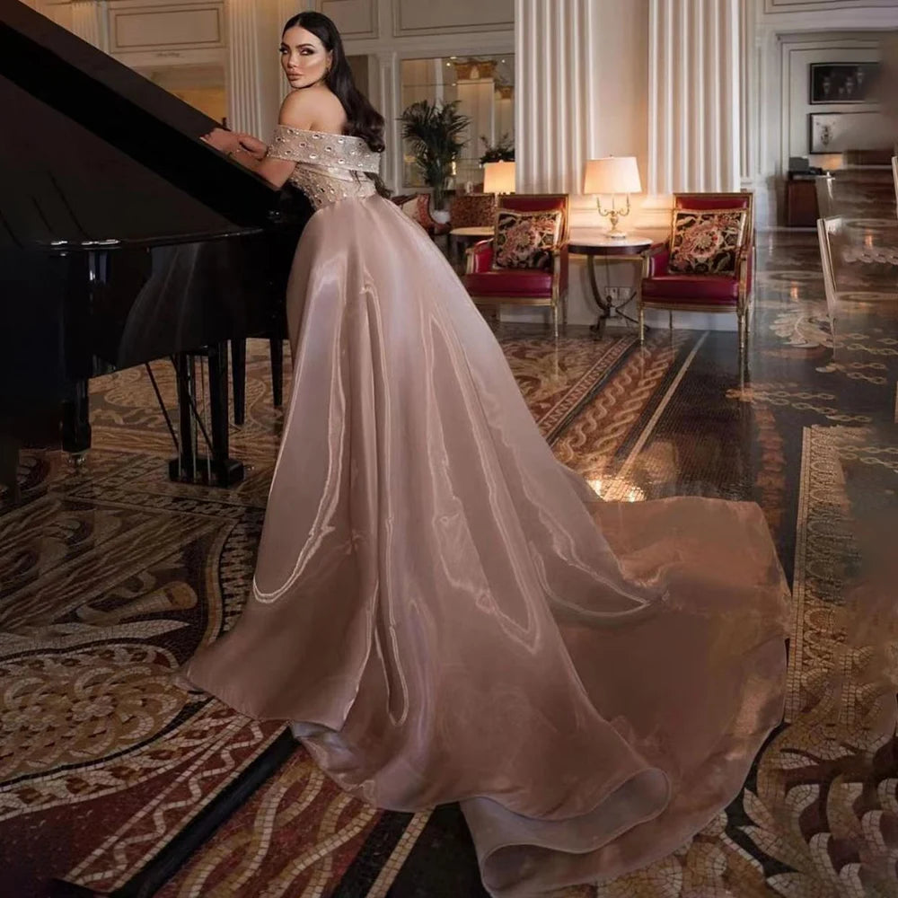 Serene Hill Arabic Caramel Mermaid Strapless With Overskirt Beaded Evening Dresses For Women Wedding Party 2024 LA71922