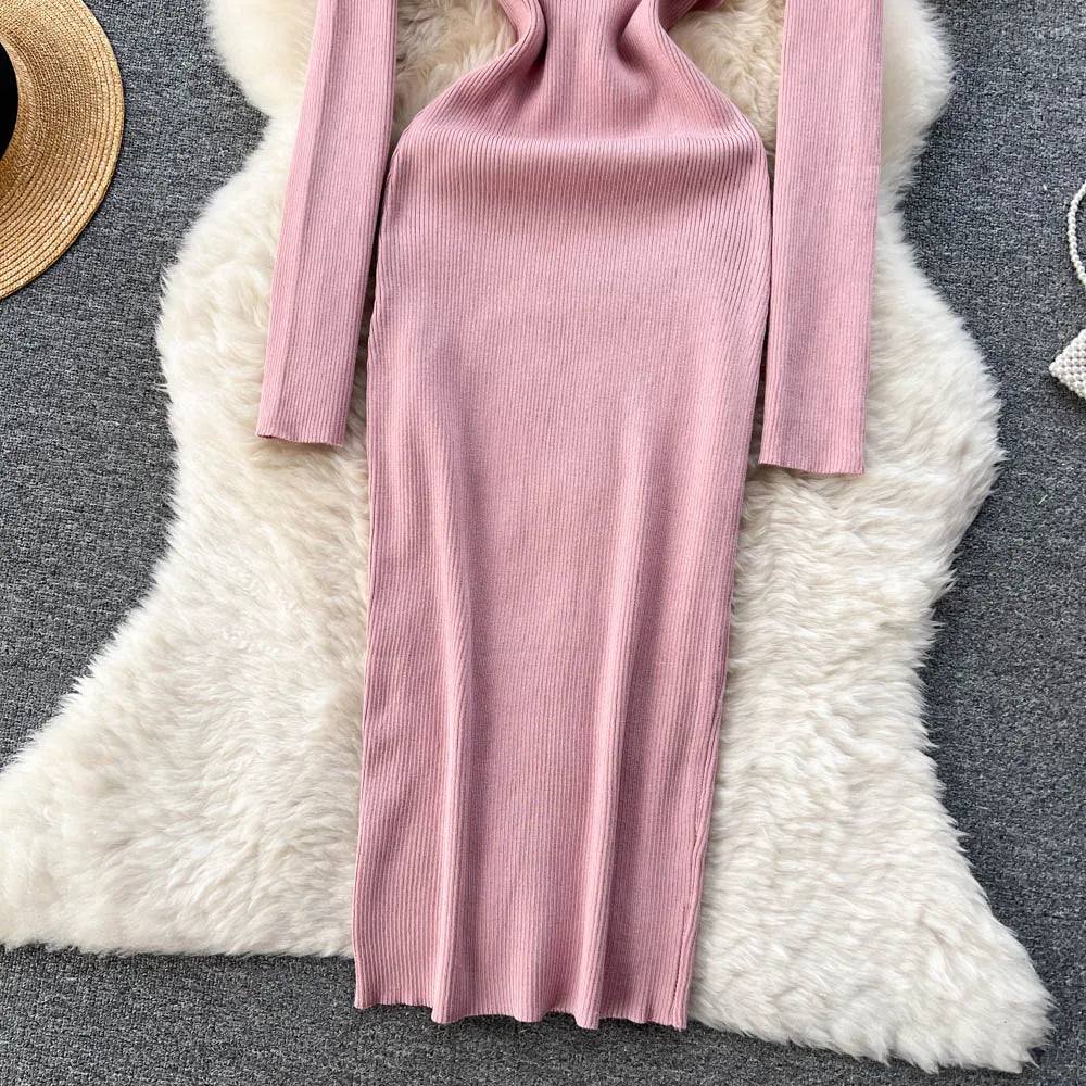 Chic Sexy Criss-cross Halter Elegant Pencil Dress Fashion Slim Knit Long Sleeve Birthday Party Vestidos Women Autumn Winter Robe