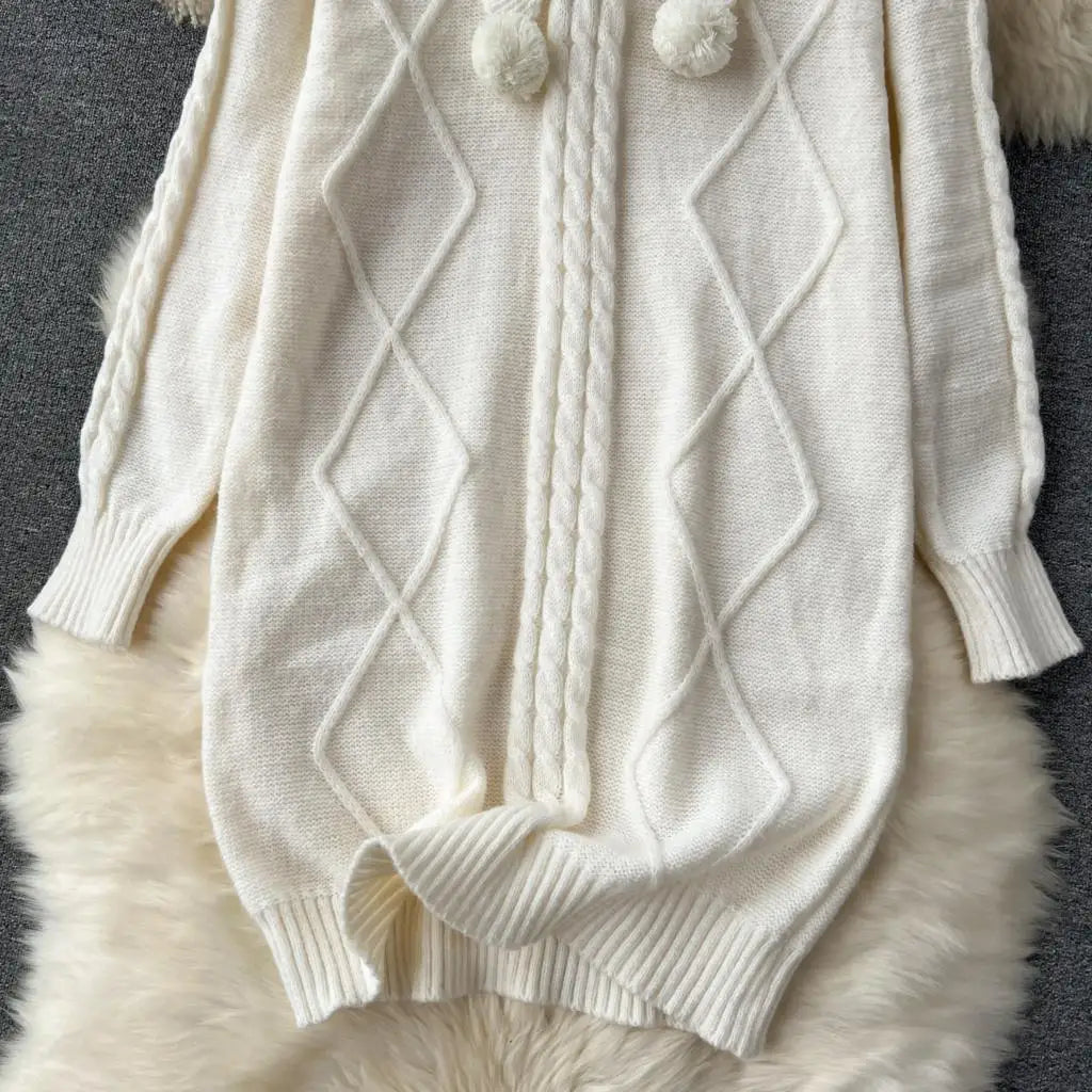 Y2k Sweet Knitted Dresses for Women Autumn Winter Christmas Sweater Loose Knitwears Mini Dress Korean Fashion Female Vestidos