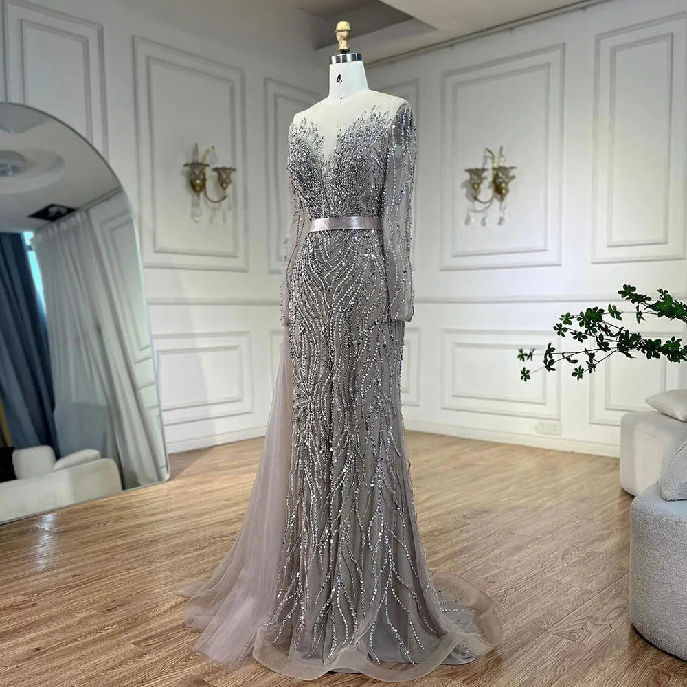 Serene Hill Arabic Caramel Mermaid Elegant With Skirt Lace Beaded Luxury Evening Dresses Gowns For Woman Wedding Party LA71752