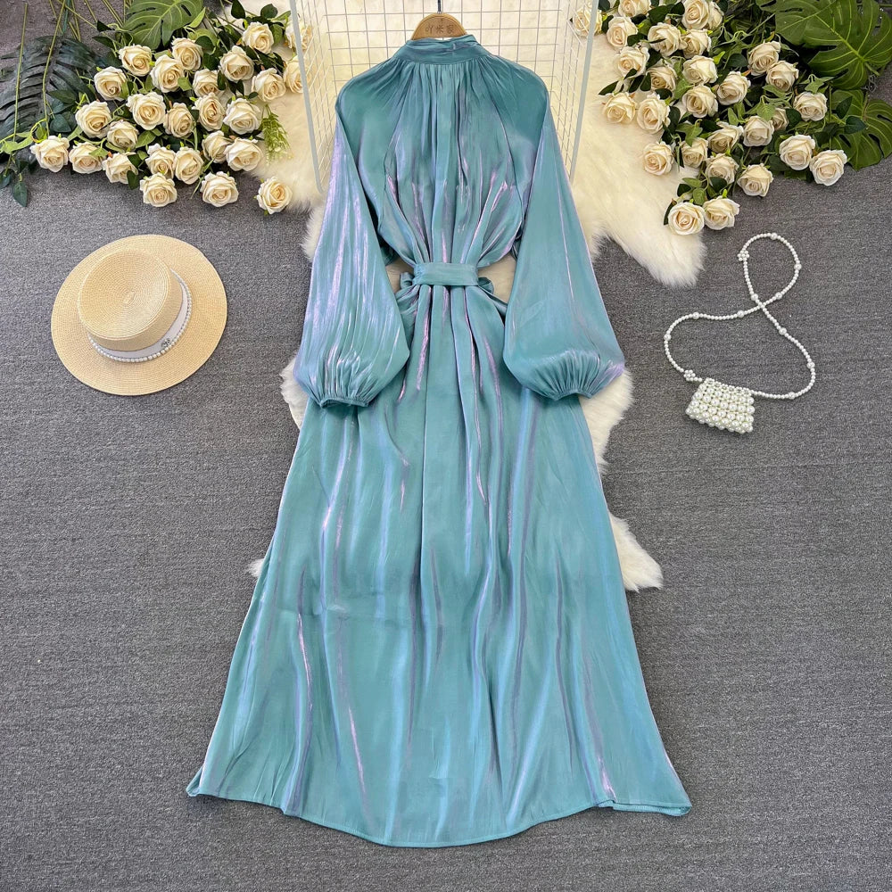 Autumn Elegant Women Fashion Party Long Dress Bow Lace Up Long Sleeve Evening Dresses A-Line Casual Vestidos One Piece Prom Robe