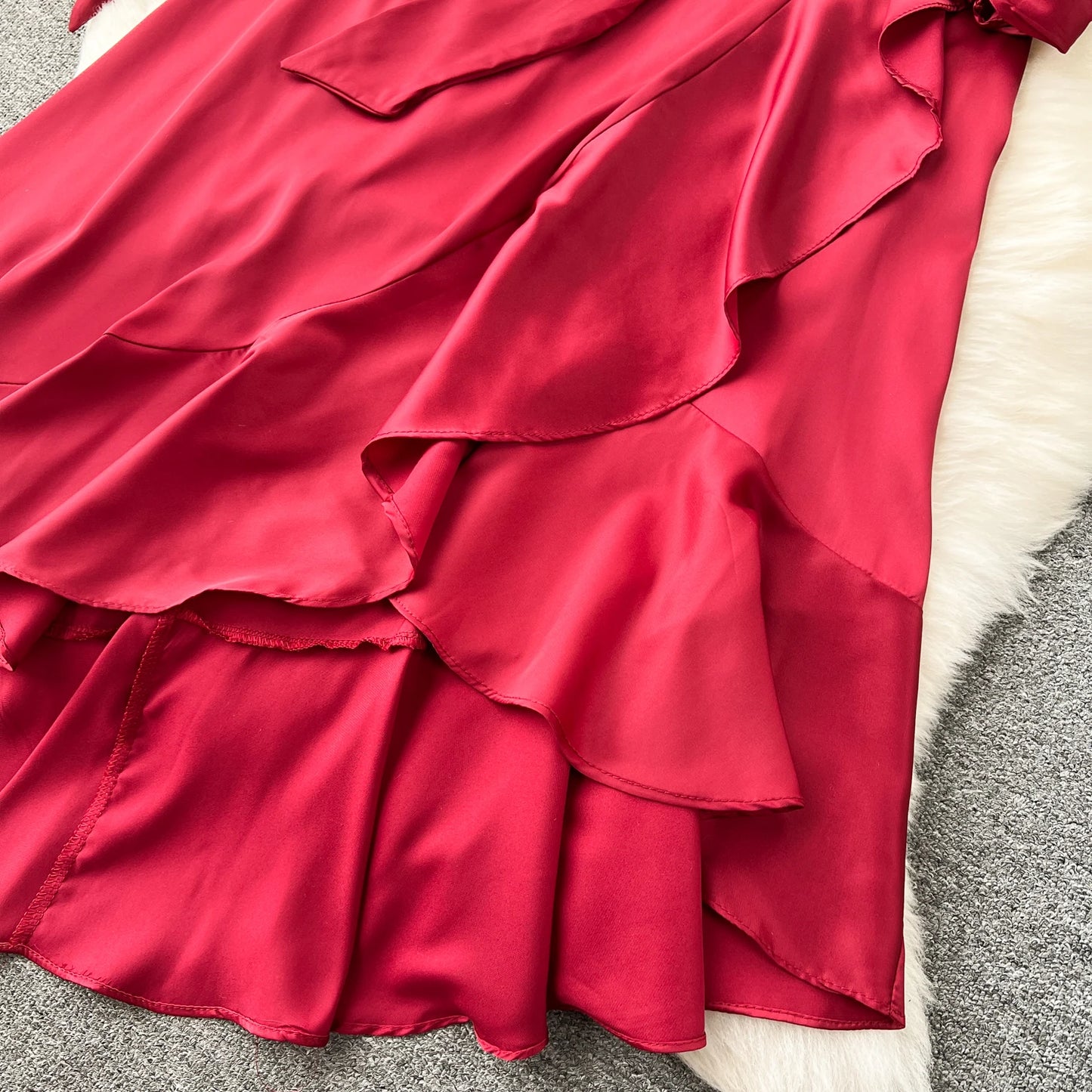 Women Elegant Satin Dress Summer Bandage High Waisted Ruffled Irregular Blazer Dresses Ladies A-line Vintage Party Long Robe