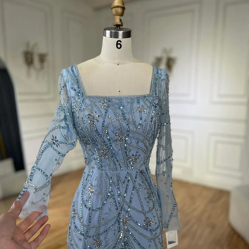 Serene Hill Luxury Dubai Green Mermaid Elegant Crystal Beaded Arabic Evening Dresses Gowns For Women Wedding Party 2023 BLA72242