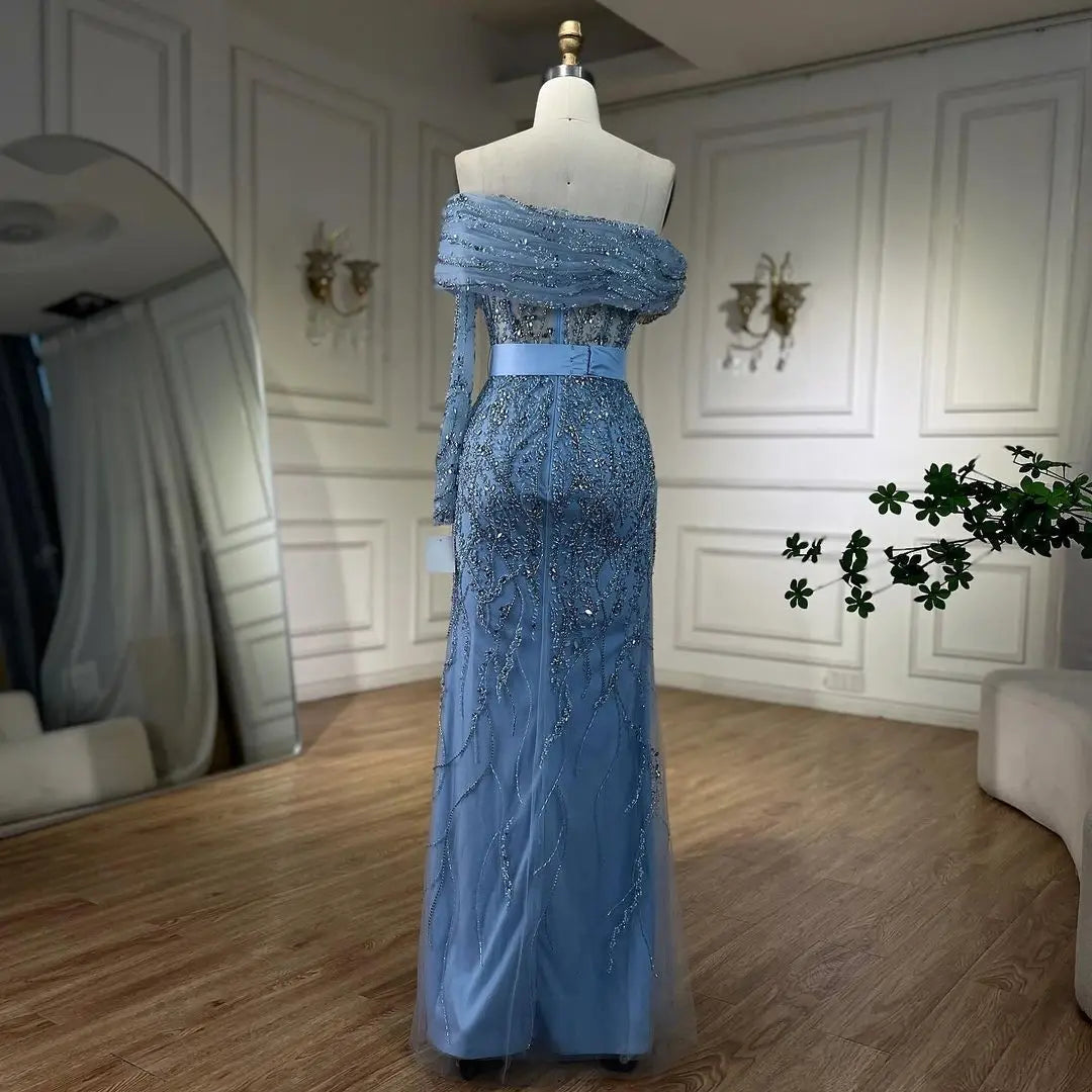 SERENE HILL 2024 Arabic Nude Mermaid One Shoulder Luxury Beaded Evening Party Dresses Formal Gowns For Women Wedding GLA72161