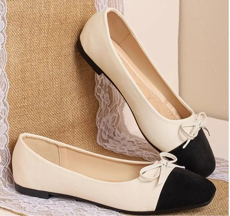 Flat Shoes Women 2024 New Summer Autumn Square Toe small fragrant wind Shallow Mouth Square Bow Ladies Shoes Big Size 44 45 46