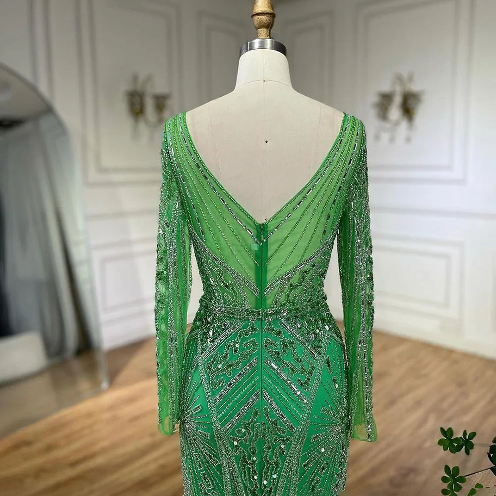 Serene Hill 2024 Women Wedding Parties Dubai Arabia Luxury Beaded Evening Dresses Gowns Green Elegant Split Mermaid LA72518