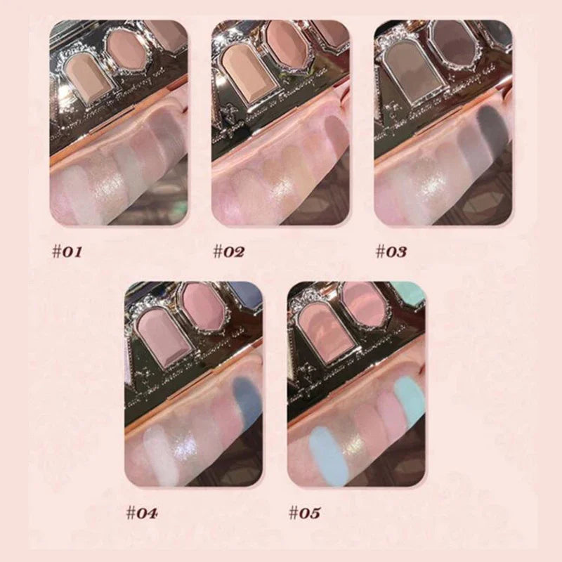 Flower Knows Strawberry Rococo Pressed Glitter Eyeshadow 5 Color Palette with Creamy Texture for Natural Makeup Eye Shadows