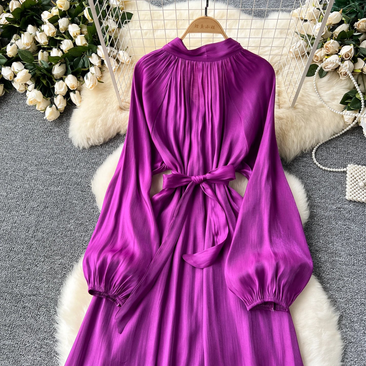 French Vintage Pleated lool sleeve print Lace-up Bow sweet Dress Casual Women Fashion summer dresses