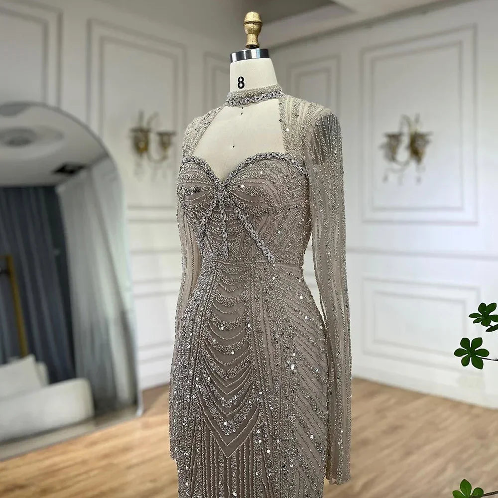 Serene Hill 2024 Luxury Dubai Nude Sweetheart Mermaid Beaded Evening Gowns with Back Slit for Women's Party GLA72560A