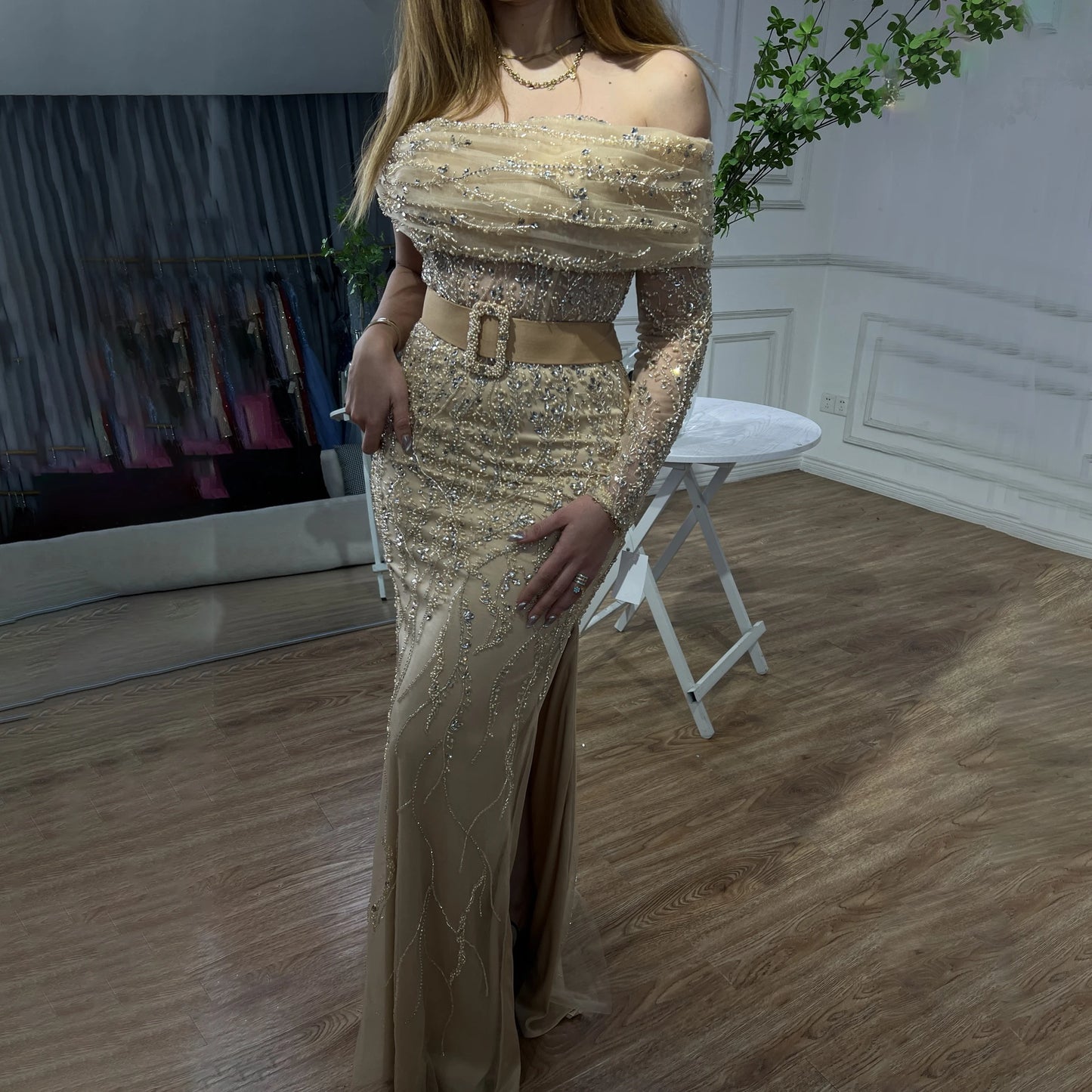 SERENE HILL 2024 Arabic Nude Mermaid One Shoulder Luxury Beaded Evening Party Dresses Formal Gowns For Women Wedding GLA72161