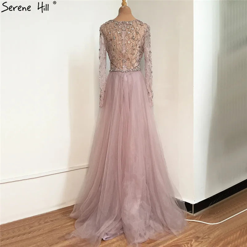 Lilac Long Sleeves Luxury Evening Dresses 2024 Dubai Elegant Diamond Mermaid Beaded Formal Dress Serene Hill LA70341